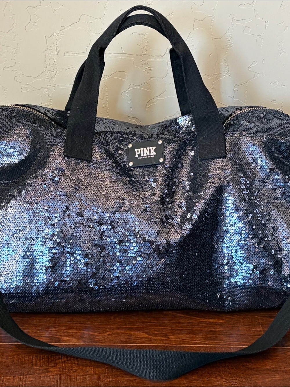 PINK Victoria's Secret Large Black Sequin Travel Duffle